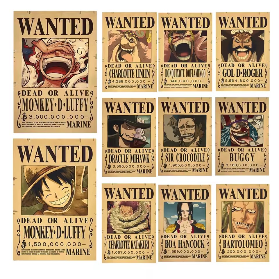 Vintage Collectible Posters - Poster Anime One Piece Bounty Wanted
